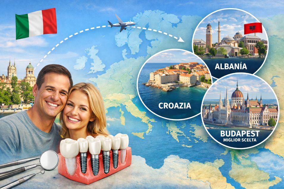 Turismo dentale dall’Italia verso Albania, Croazia e Budapest Ungheria per impianti dentali e riabilitazione completa della bocca.