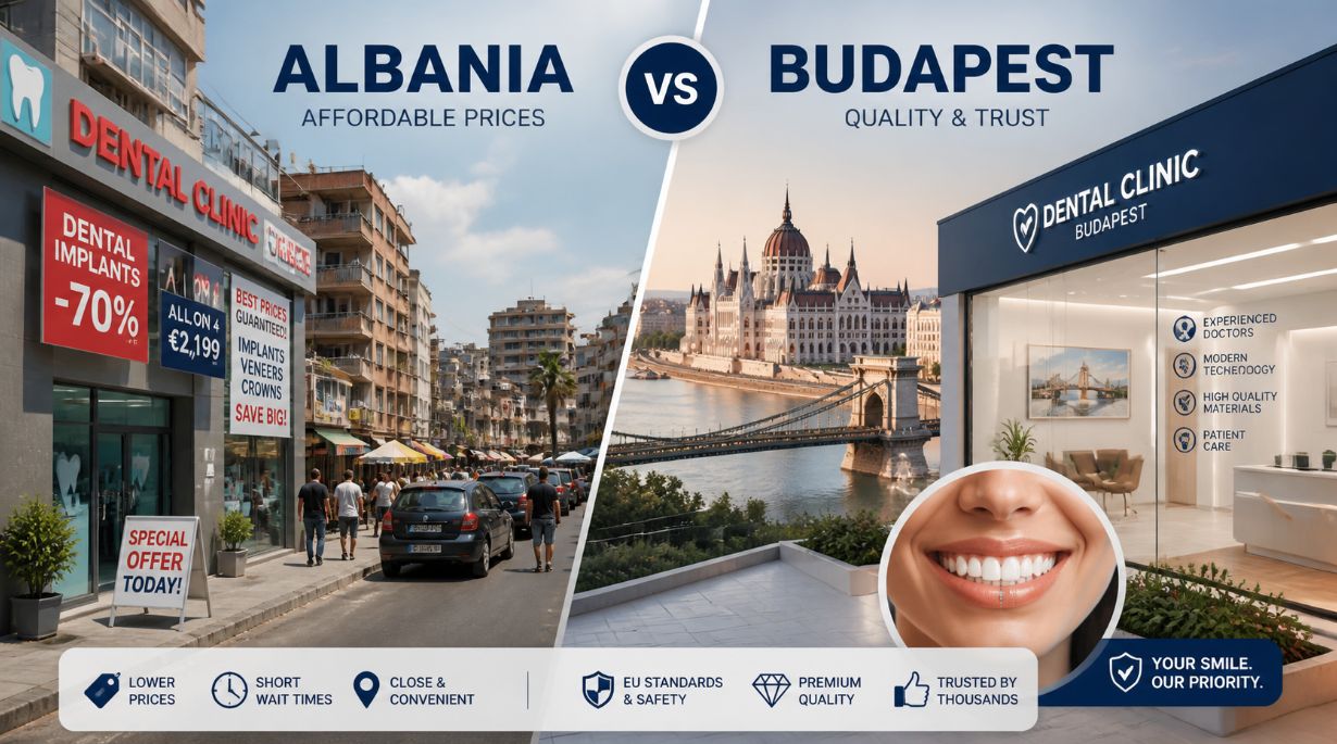 Turismo dentale dall’Italia verso Albania, Croazia e Budapest Ungheria per impianti dentali e riabilitazione completa della bocca.